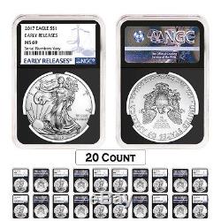 Lot of 20 2017 1 oz Silver American Eagle $1 Coin NGC MS 69 Early Releases Re