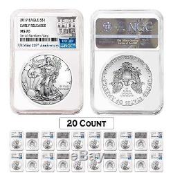 Lot of 20 2017 1 oz Silver American Eagle $1 Coin NGC MS 70 Early Releases 22