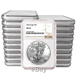 Lot of 20 2018 $1 American Silver Eagle NGC MS69 Brown Label