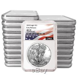 Lot of 20 2018 $1 American Silver Eagle NGC MS70 Flag ER Label