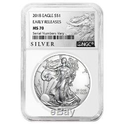 Lot of 20 2018 1 oz Silver American Eagle $1 Coin NGC MS 70 ER (Liberty Label)