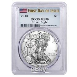 Lot of 20 2018 1 oz Silver American Eagle $1 Coin PCGS MS 70 FDOI