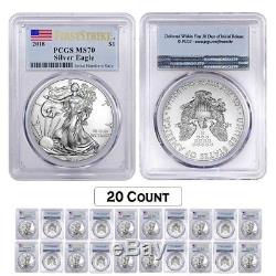 Lot of 20 2018 1 oz Silver American Eagle $1 Coin PCGS MS 70 First Strike