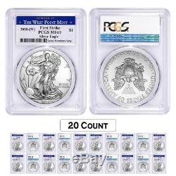 Lot of 20 2018 (W) 1 oz Silver American Eagle $1 Coin PCGS MS 69 FS West Point