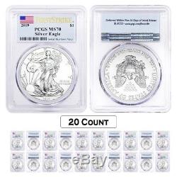 Lot of 20 2019 1 oz Silver American Eagle $1 Coin PCGS MS 70 FS (Flag Label)