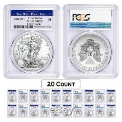 Lot of 20 2019 (W) 1 oz Silver American Eagle $1 PCGS MS 70 FS (West Point)