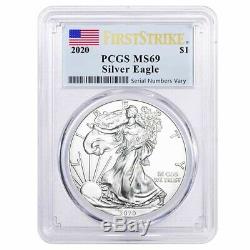 Lot of 20 2020 1 oz Silver American Eagle $1 Coin PCGS MS 69 FS (Flag Label)