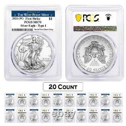 Lot of 20 2021 (W) 1 oz Silver American Eagle $1 Coin PCGS MS 70 FS West Point