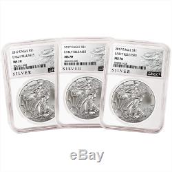 Lot of 3 2017 $1 American Silver Eagle NGC MS70 Early Releases ALS ER Label