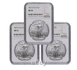 Lot of (3) 2017 NGC MS70 American Silver Eagle (B345)