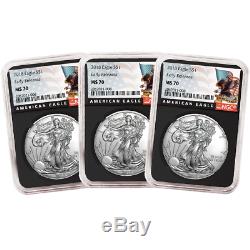 Lot of 3 2018 $1 American Silver Eagle NGC MS70 Black ER Label Retro Core