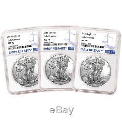 Lot of 3 2018 $1 American Silver Eagle NGC MS70 Blue ER Label