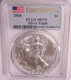 Lot of 3 2018 $1 PCGS MS70 First Strike Flag American Silver Eagles