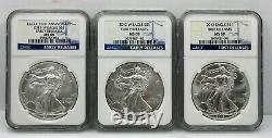 Lot of 3, NGC MS69 Certified 2011 W, 2012 W, & 2013 American Silver Eagles
