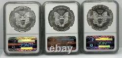 Lot of 3, NGC MS69 Certified 2011 W, 2012 W, & 2013 American Silver Eagles
