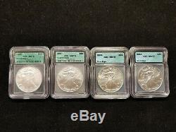Lot of 4 2005 2007 2009 2007 ICG Perfect MS70 American Silver Eagle 1 oz Luster