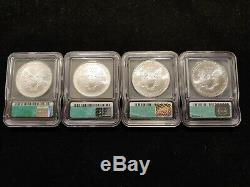 Lot of 4 2005 2007 2009 2007 ICG Perfect MS70 American Silver Eagle 1 oz Luster