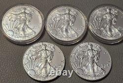 Lot of 5 2014 & 16 1 oz American MS Silver Eagle GEM BU $1 Coins 999 Fine Silver