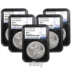 Lot of 5 2017 $1 American Silver Eagle NGC MS70 Early Releases Blue ER Label R