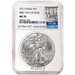 Lot of 5 2017 $1 American Silver Eagle NGC MS70 FDI 225th Ann. Label