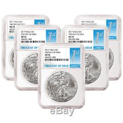 Lot of 5 2017 $1 American Silver Eagle NGC MS70 FDI First Label