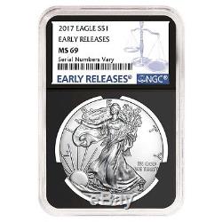 Lot of 5 2017 1 oz Silver American Eagle $1 Coin NGC MS 69 Early Releases Ret