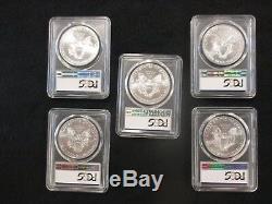 Lot of 5 2017 (W) American Silver Eagles PCGS MS70, First Strike, Struck at West