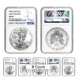 Lot of 5 2018 1 oz Silver American Eagle $1 Coin NGC MS 70 Early Releases