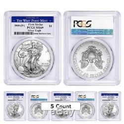 Lot of 5 2018 (W) 1 oz Silver American Eagle $1 Coin PCGS MS 69 FS West Point