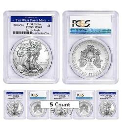 Lot of 5 2020 (W) 1 oz Silver American Eagle $1 Coin PCGS MS 69 FS West Point