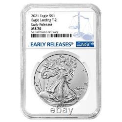 Lot of 5 2021 1 oz Silver American Eagle Type 2 NGC MS 70 ER