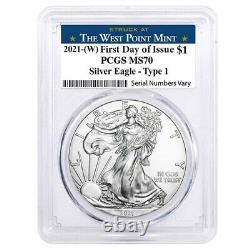 Lot of 5 2021 (W) 1 oz Silver American Eagle Coin PCGS MS 70 FDOI West Point