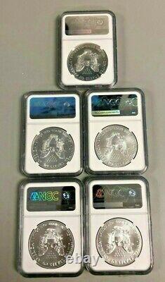 Lot of 5 Silver 2020 MS 70 American Eagle 1 oz. Brown Label. 999 fine NGC Coins