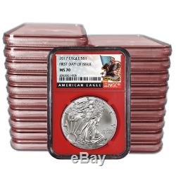 Lot of 500 2017 $1 American Silver Eagle NGC MS70 FDI Black Label Red Core