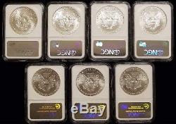 Lot of (7) 1986 1 oz American Silver Eagles NGC MS69 Brown Label