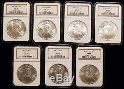 Lot of (7) 1986 1 oz American Silver Eagles NGC MS69 Brown Label