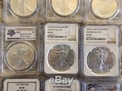 Lot of 9 Oz US American Silver Eagles Mixed Dates PCGS NGC PROOF 70 MS 70 Look