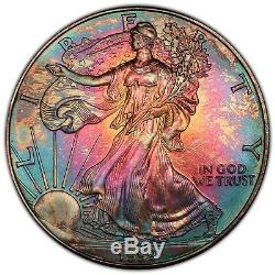MS67 1999 $1 American Silver Eagle PCGS Secure- Bright Rainbow Toning
