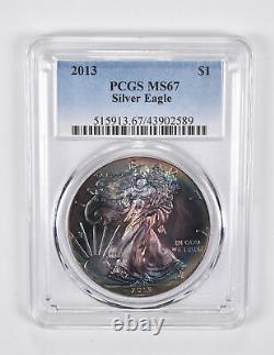 MS67 2013 American Silver Eagle PCGS INSANE TONING 1754