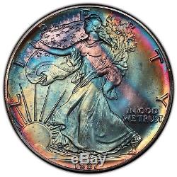 MS68 1987 $1 American Silver Eagle PCGS Secure- Bright Rainbow Toning