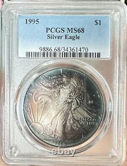MS68 1995 American Silver Eagle PCGS Insane Tone! Blue-Red Pattern