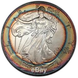 MS68 1998 $1 American Silver Eagle PCGS Secure- Rainbow Target Toning