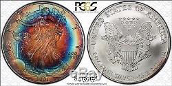 MS68 2001 $1 American Silver Eagle PCGS- Incredible Color Target Toned