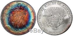 MS68 2001 $1 American Silver Eagle PCGS- Incredible Color Target Toned