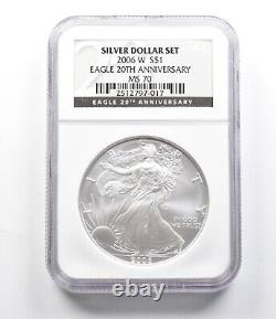 MS70 2006-W American Silver Eagle Silver Dollar Set 20th Anniversary NGC 5803