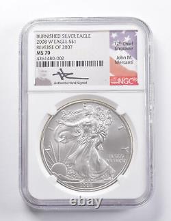 MS70 2008-W American Silver Burnished Eagle REV 2007 Signed Mercanti NGC 5092