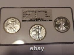 NGC MS PF 69 2006 American Silver Eagle One Dollar 20th Anniversary 3 Coin Set