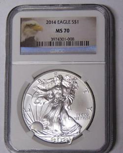 NGC MS70 2014 American Silver Eagle 1 oz. 999 Fine Silver Dollar #3974301-008