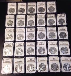 NGC Slab 1986-2014 American Silver Eagle 29 Coins MS69 + 2 NGC Cases