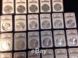 NGC Slab 1986-2014 American Silver Eagle 29 Coins MS69 + 2 NGC Cases
